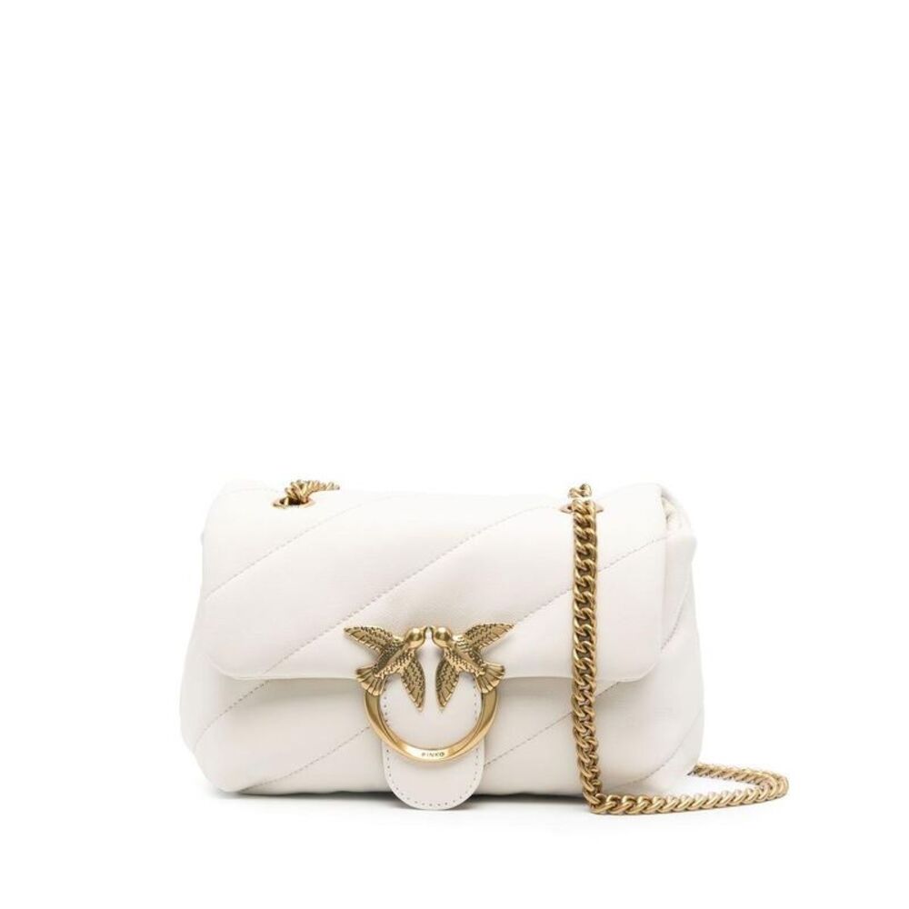 PINKO Love Birds Quilted Leather Shoulder Bag Women WHITE Handbags